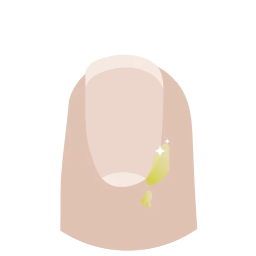 illustration du bout d'un doigt avec de l'hule de marula appliquée sur la cuticule